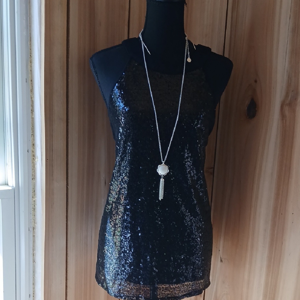 No Boundaries Shimmering Black Sequin Top